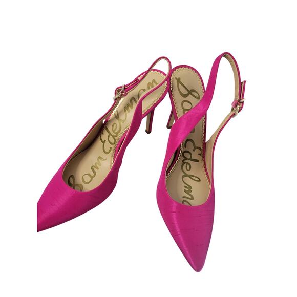 Sam Edelman | The Fearless Finish Heel– Fuchsia Silk Slingbacks- Brand New- Sz 9 - Picture 2 of 2